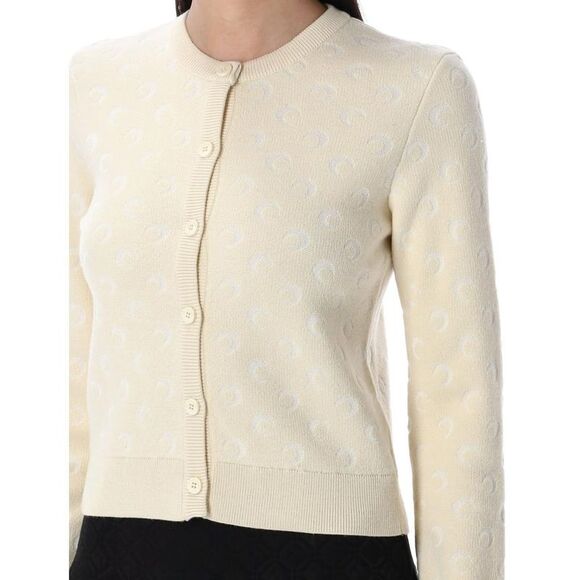 MARINE SERRE All-Over Moon Jacquard Knit Cardigan Women OFF WHITE Sweaters & - Picture 3 of 3